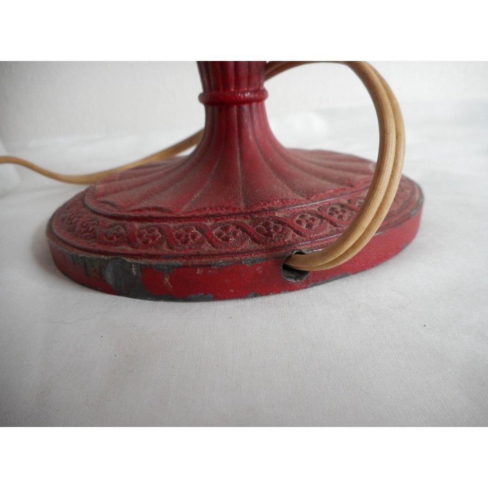 Antique Red Boudoir Desk lamp Metal Floral Basket - Picture 9 of 13